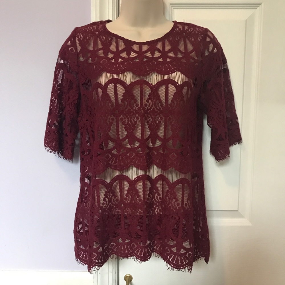 NWT BCBG Sheer Lace Top Size Small